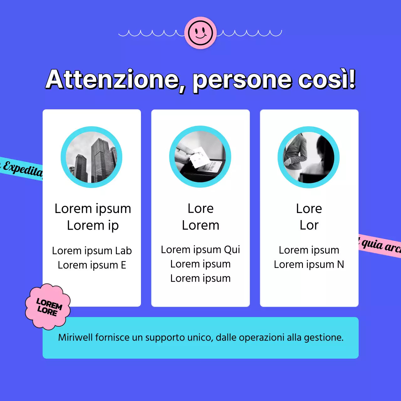 Spiegare il centro commerciale blu del welfare aziendale con un concetto di adesivo CardNews