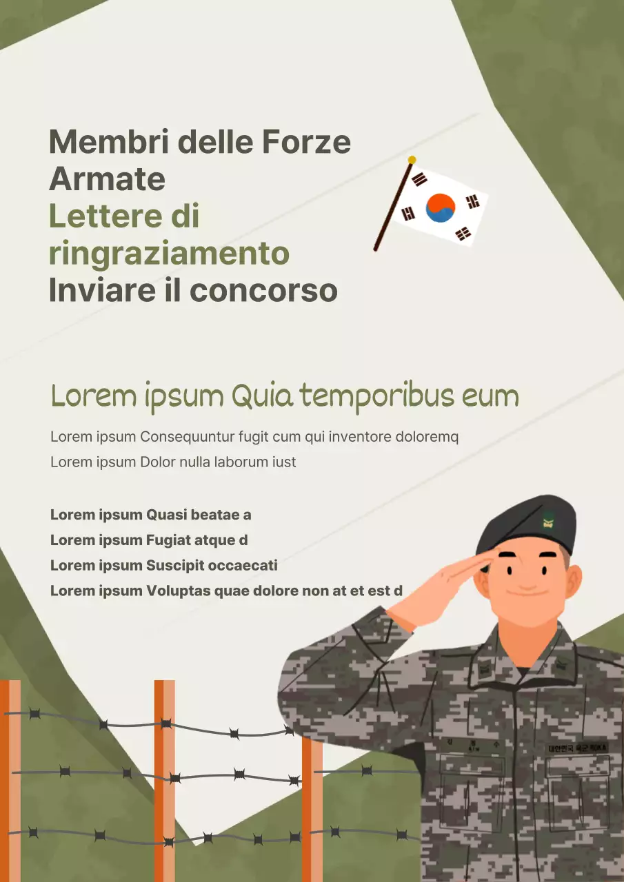Concorso di scrittura di lettere per le Forze Armate illustrato in verde scuro
