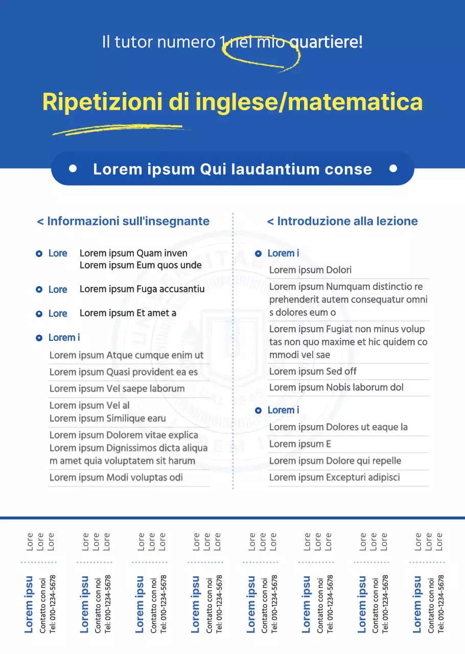 Stile semplice e d'impatto in blu e giallo per l'informazione e la promozione professionale del tutoraggio
