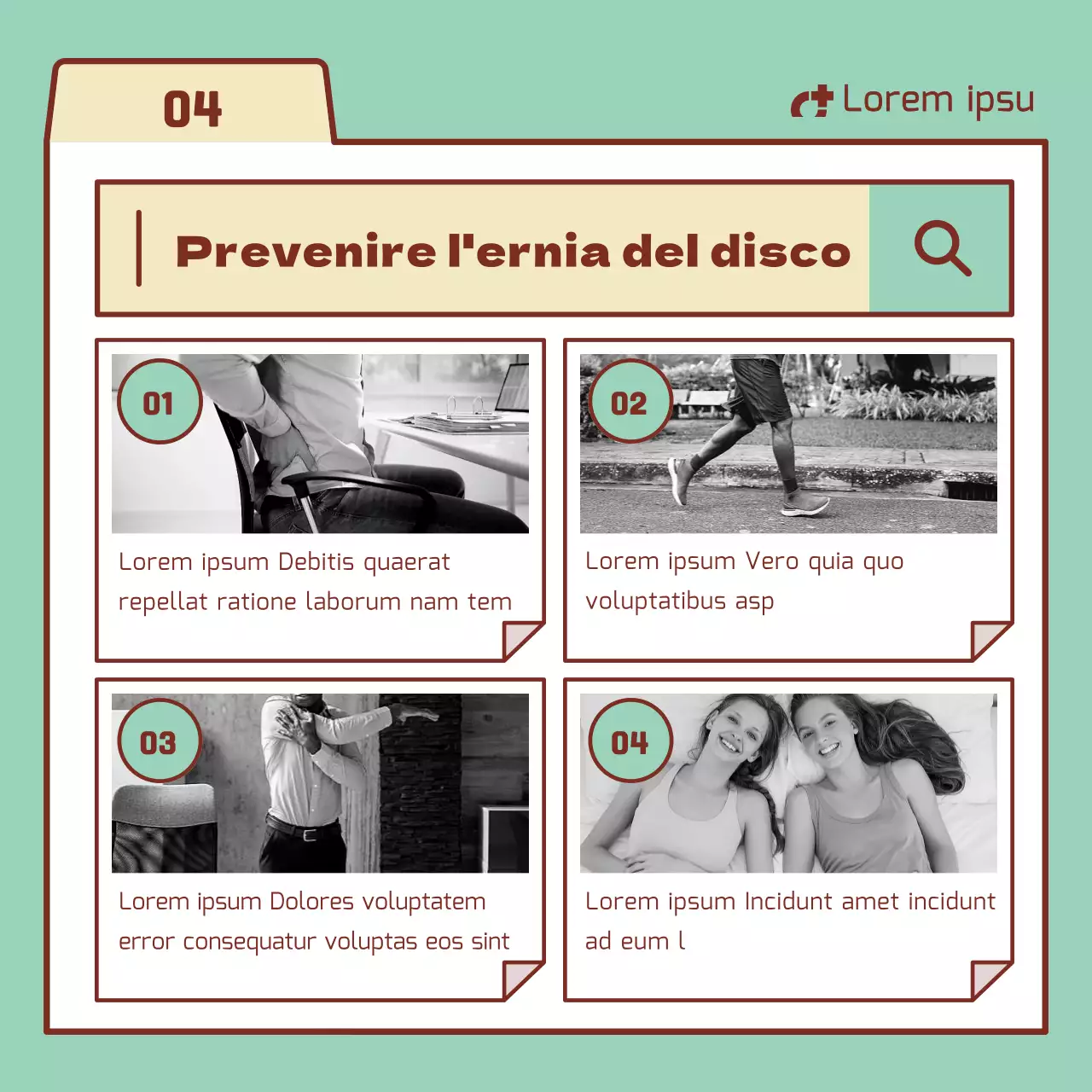 Informazioni sul disco lombare con elementi della barra di ricerca color menta e beige