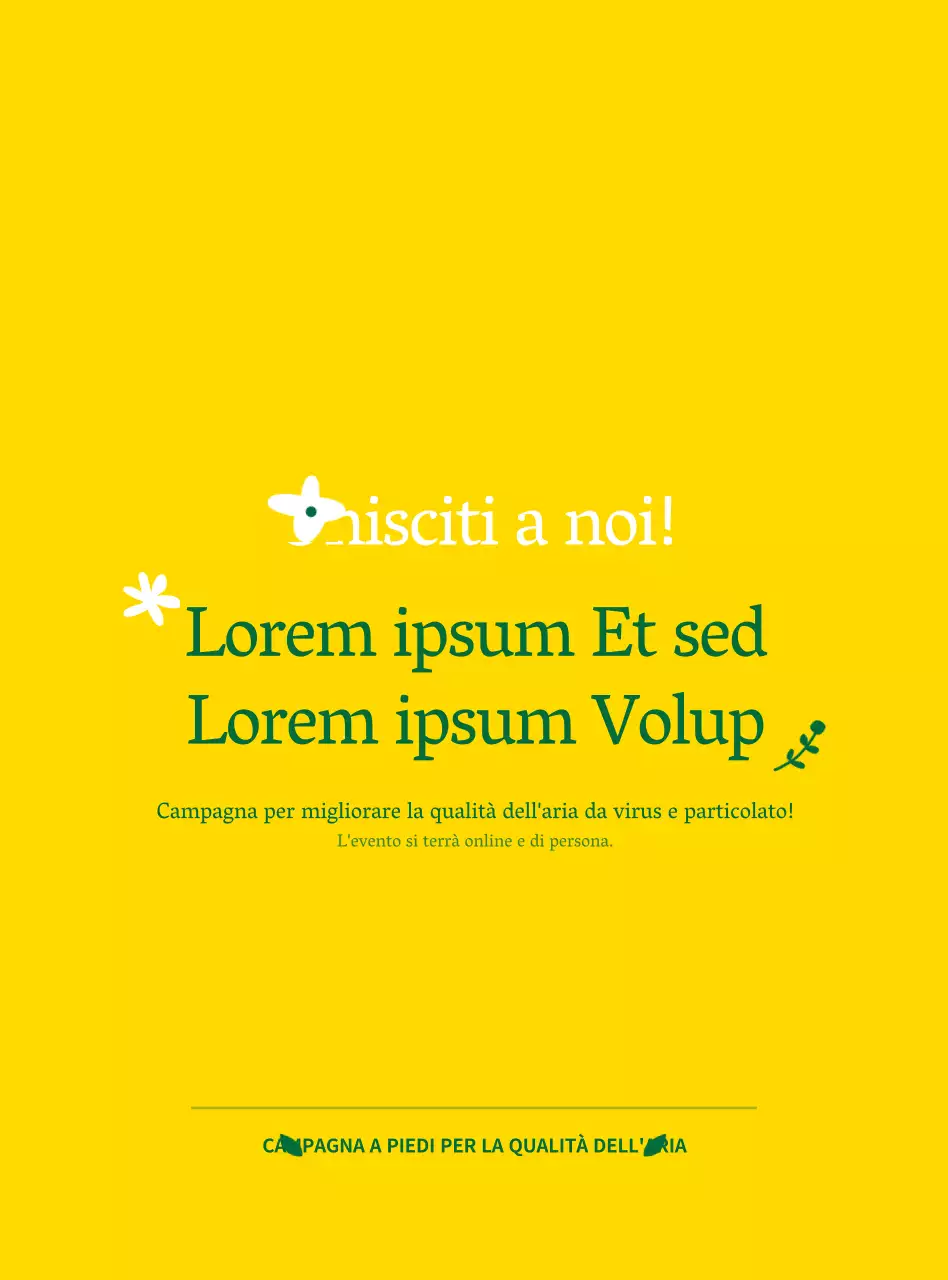 Informazione e promozione della campagna di camminata verde e gialla "clean style".