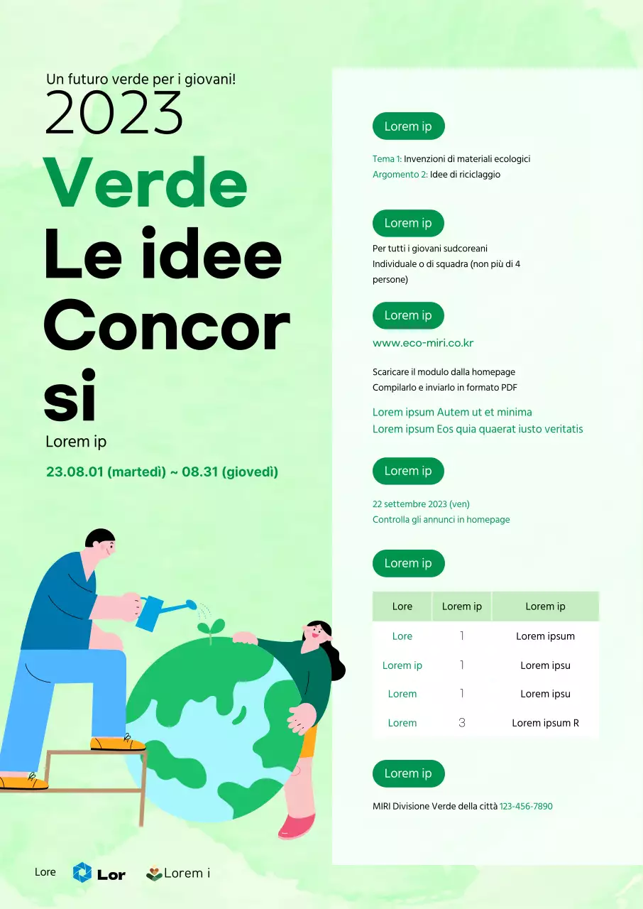 Attività di reclutamento con illustrazioni ambientali su sfondo verde chiaro