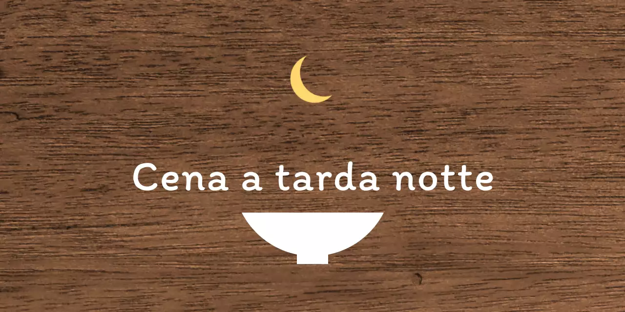 Una semplice insegna di ristorante notturno con testo bianco e giallo e un'illustrazione di una luna a scodella.
