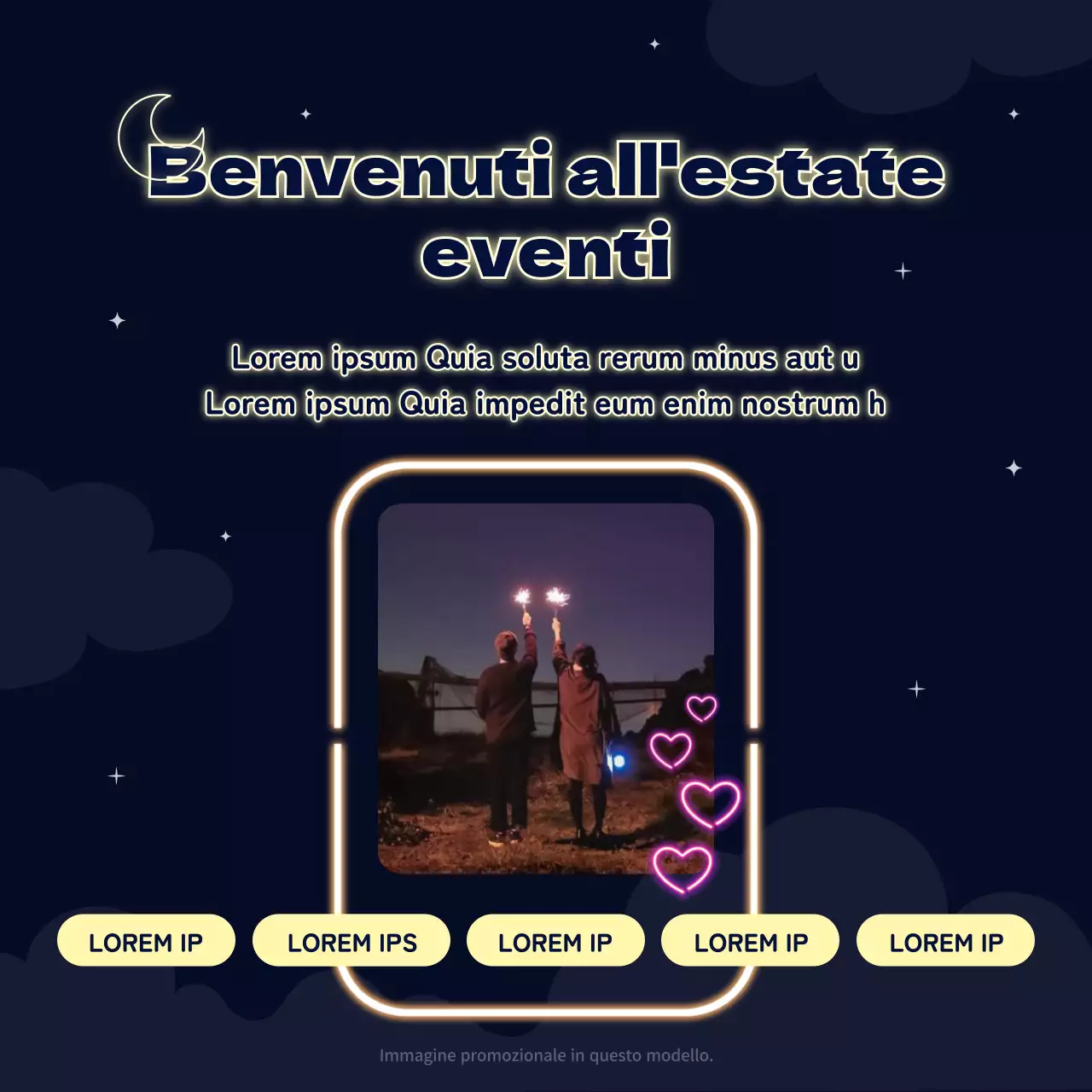 Raccomandazioni di film per appuntamenti a tarda notte con uno sfondo blu navy e insegne al neon