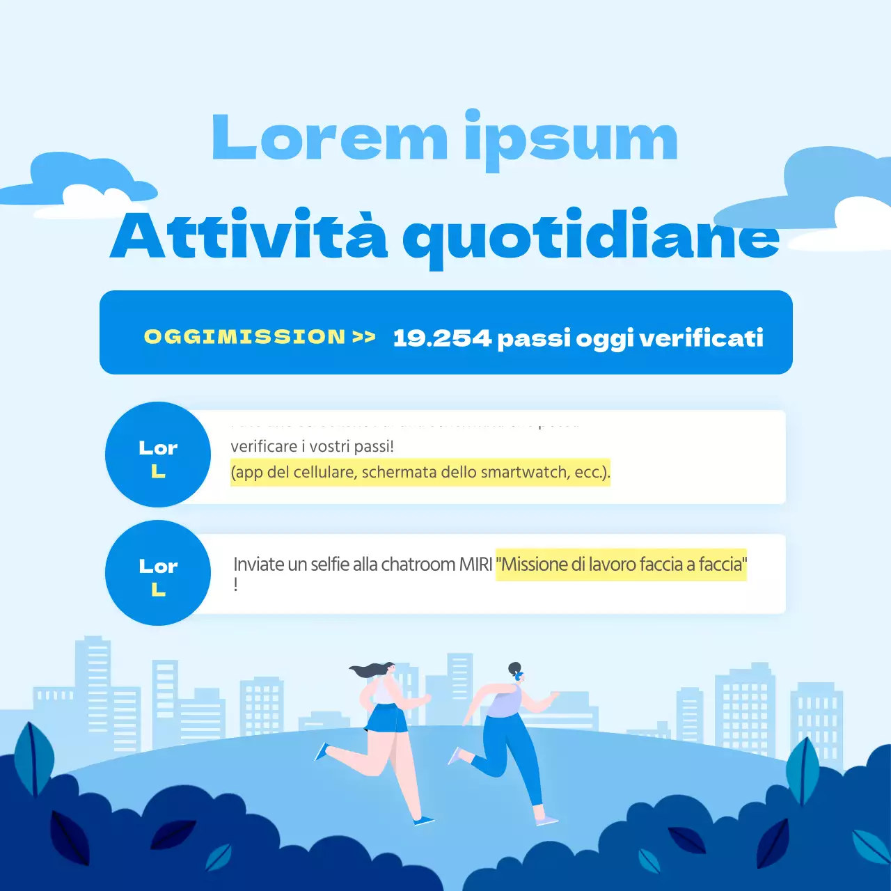 Illustrazione in blu Come svolgere la missione giornaliera dell'Urban Walking Circle