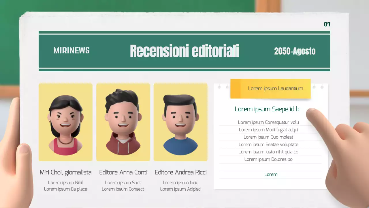 Il nostro giornale di classe in verde e giallo, in 3D stereoscopico