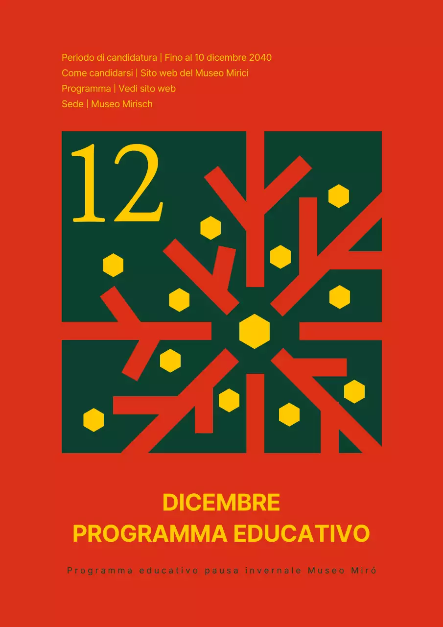 Programma per le vacanze invernali con un concetto di albero di Natale verde e rosso con fiocco di neve