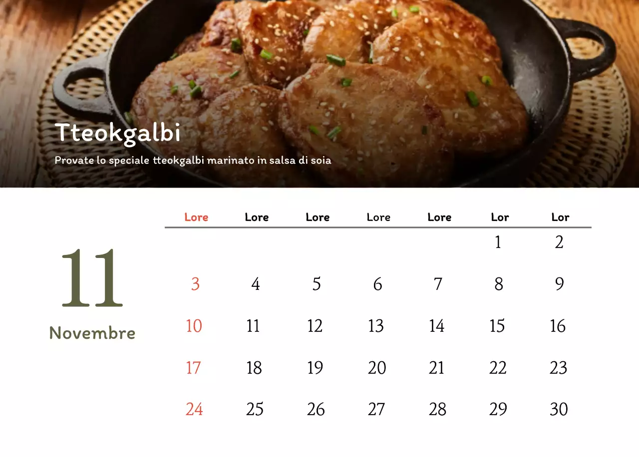 Calendario dei coupon del ristorante coreano tradizionale in beige e marrone