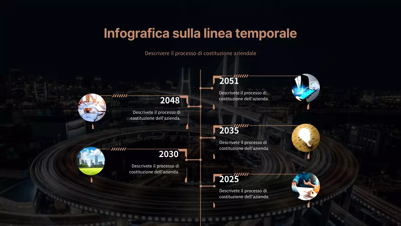 Semplice infografica sulla linea del tempo in un formato business marrone e nero