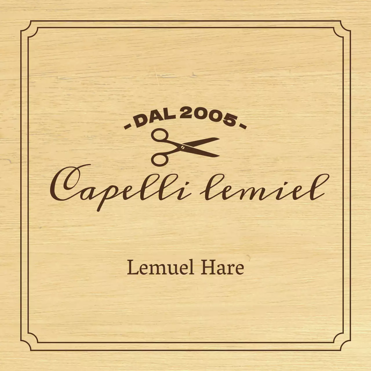 Un'insegna per parrucchieri dall'aspetto classico con testo nero e illustrazione di forbici