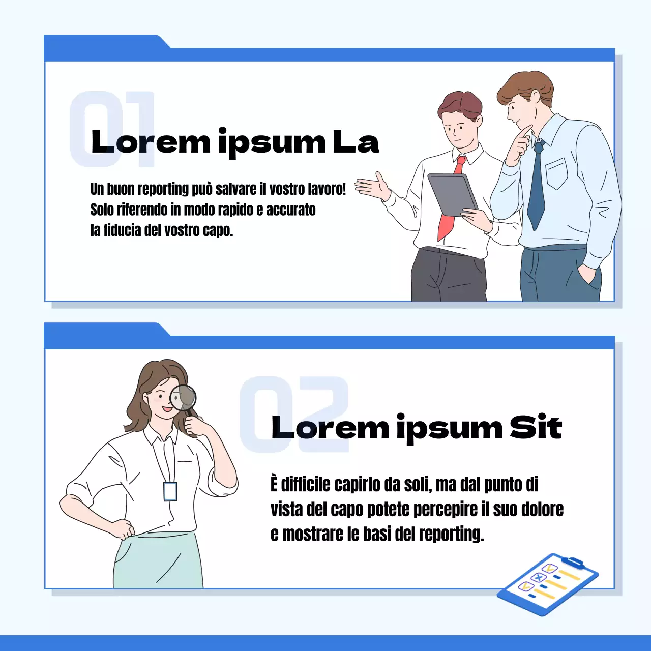 Concetto di illustrazione blu e giallo Come relazionarsi bene al lavoro CardNews