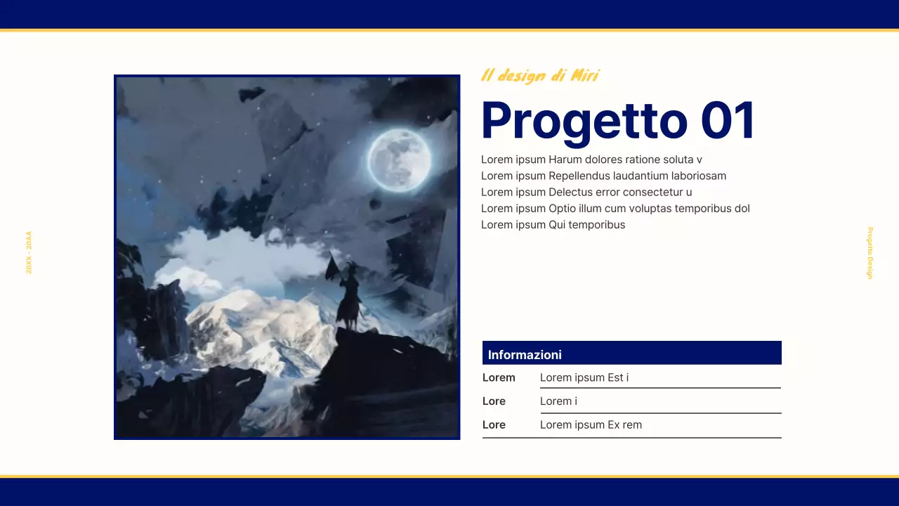 Portafoglio di design per un concetto retrò vintage in blu navy e giallo