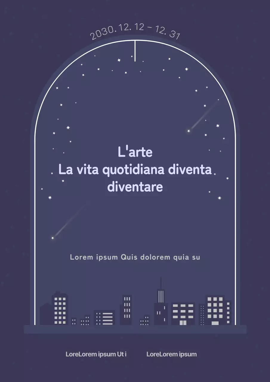 Poster informativo del programma per le vacanze invernali con cielo notturno blu navy e blu chiaro