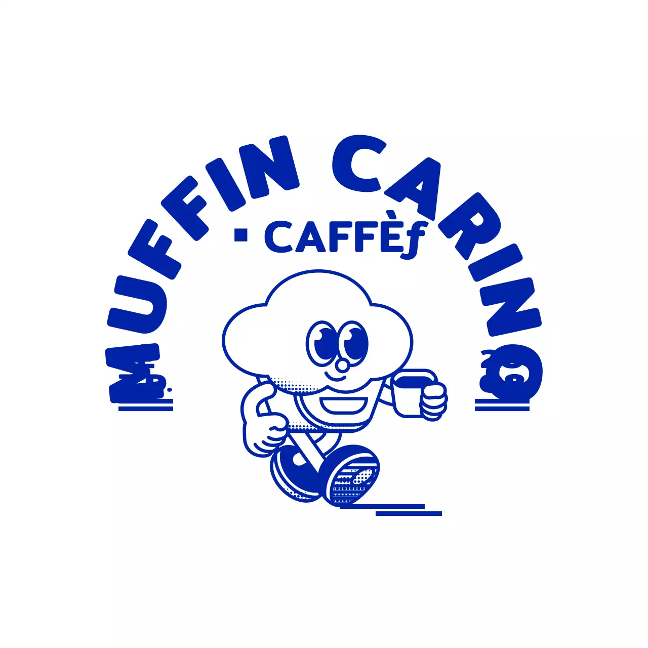 Una semplice e simpatica illustrazione di cupcake in blu navy con un logo emblema in stile caffè