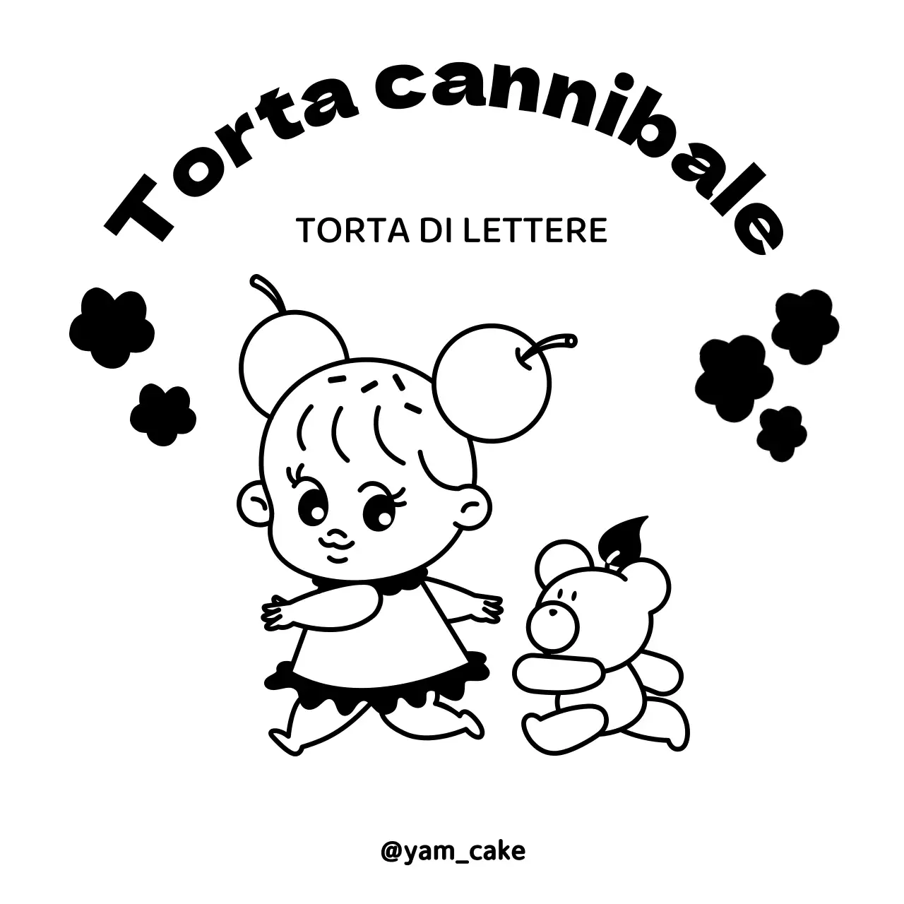 Design di pasticceria con lettering fatto a mano e illustrazione di ragazza e orso in nero