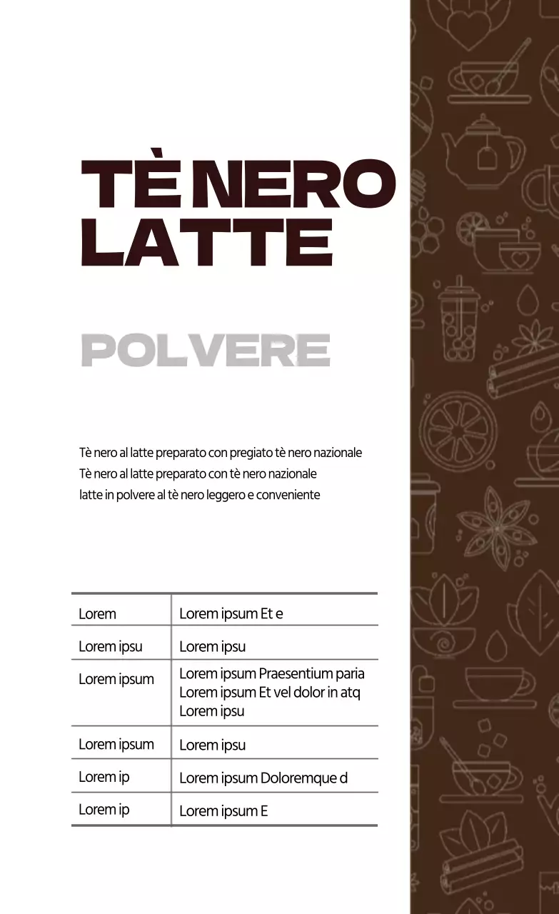 Etichetta di tè nero in polvere con illustrazione marrone