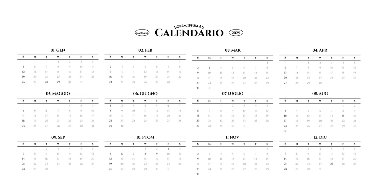 Calendario da parete in stile semplice con concetto di fotografia di viaggio emozionale in bianco e nero