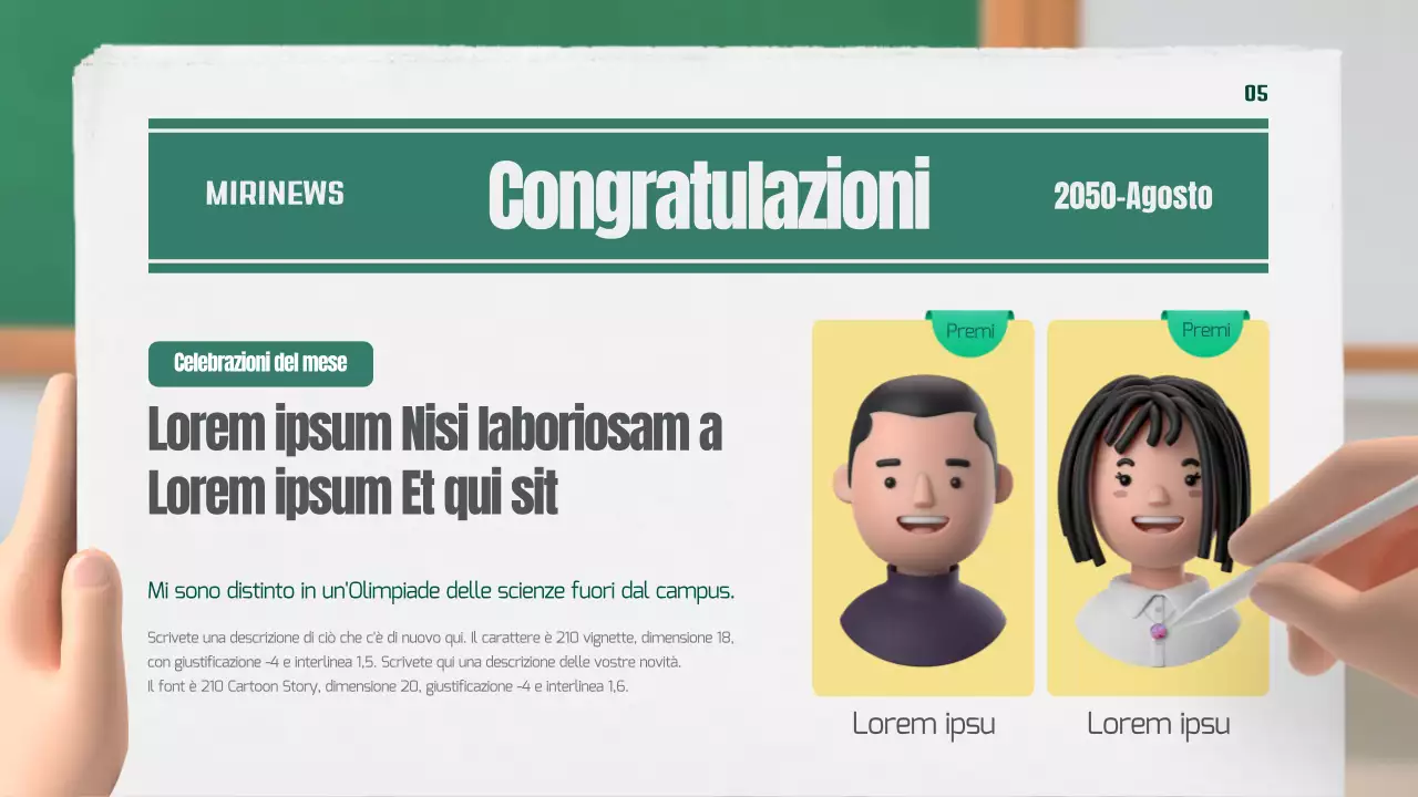 Il nostro giornale di classe in verde e giallo, in 3D stereoscopico