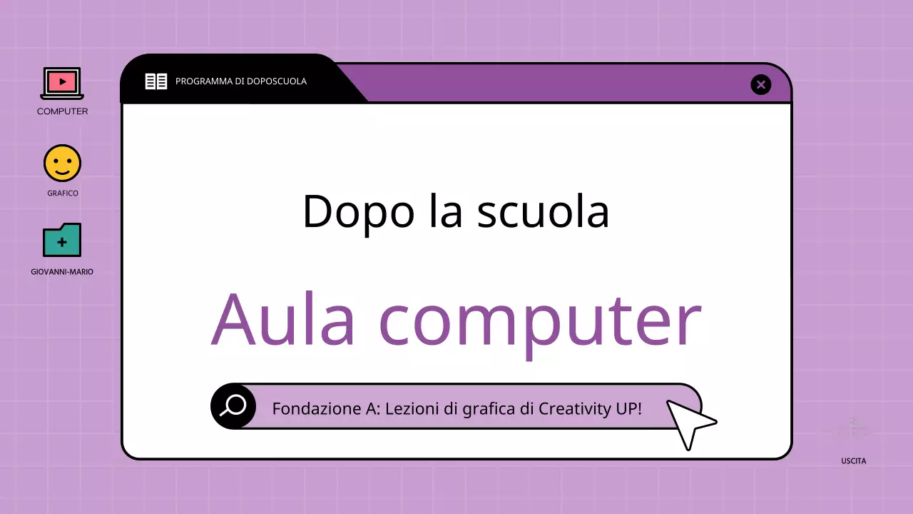 Lezioni di computer grafica in cornici colorate per browser