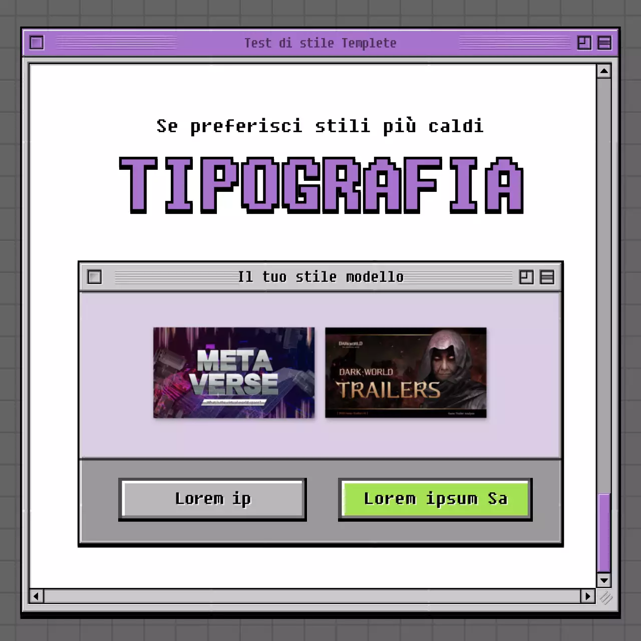 Test di psicologia con concetto di browser retrò in grigio e verde