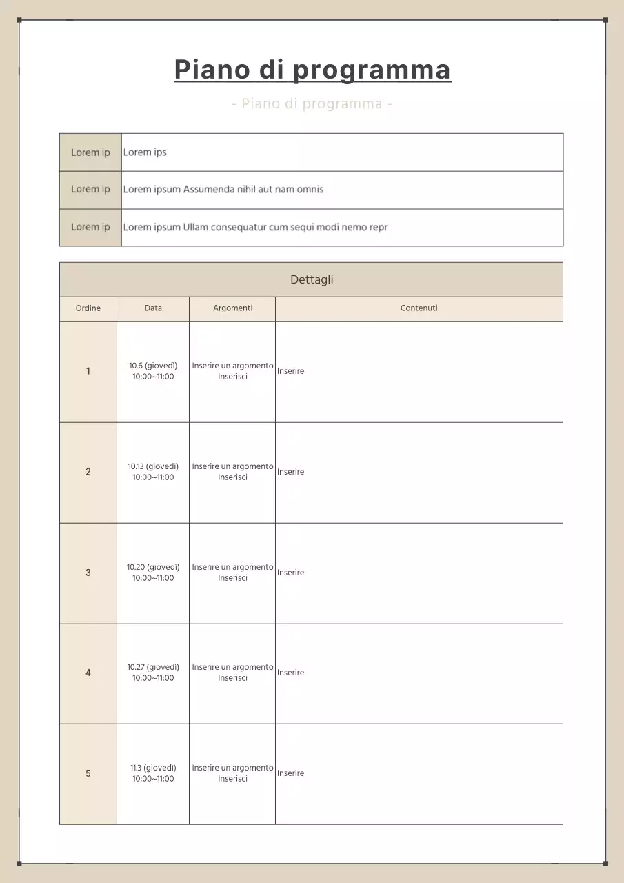 Un semplice piano di programma in marrone
