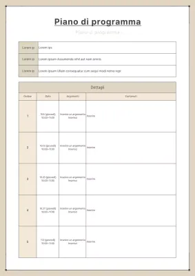 Un semplice piano di programma in marrone