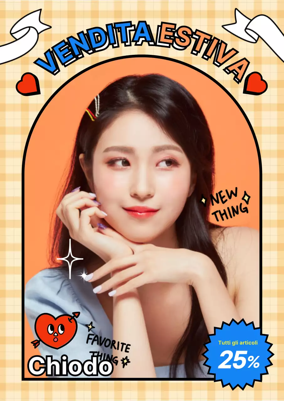 Modello femminile con nail art su sfondo giallo a quadretti