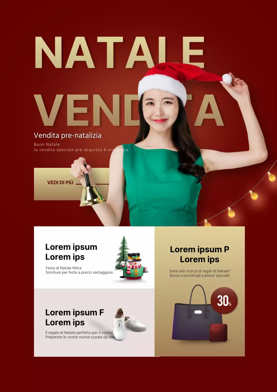 Promuovete un evento di vendita natalizio con una foto di voi con un cappello rosso da Babbo Natale