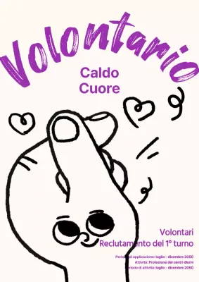 Poster per il reclutamento di volontari con simpatici cuori disegnati a mano