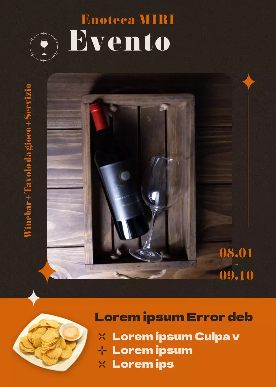 Wine bar privato per prenotazione eventi in marrone e arancione