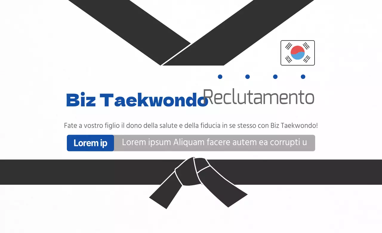 Stile semplice in nero e blu per l'informazione e la promozione di una scuola di taekwondo