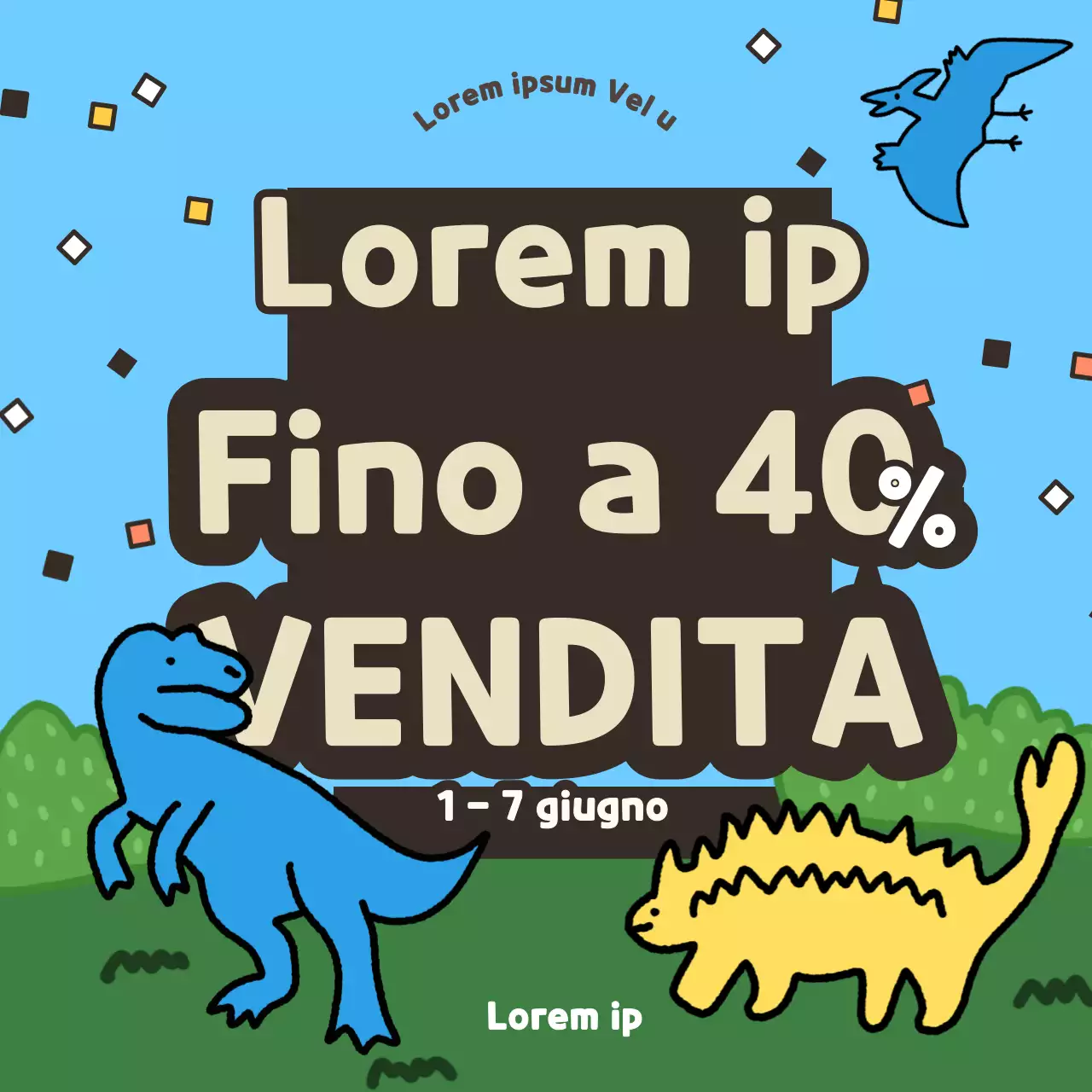 Evento di vendita di giocattoli per il Dinosaur Day con illustrazioni di dinosauri colorate e simpatiche di colore blu chiaro