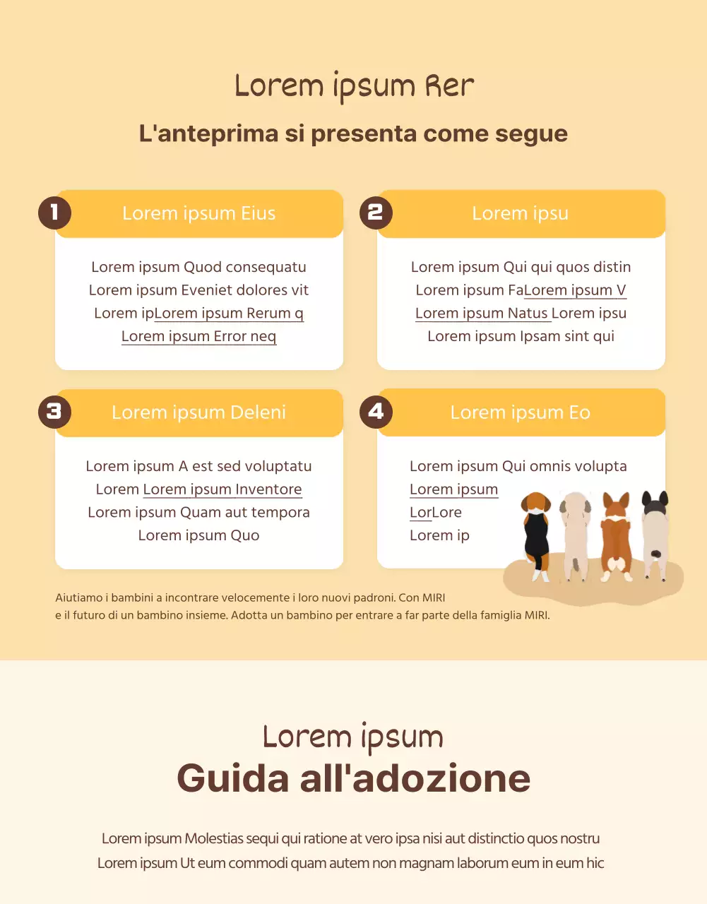 Pagina di dettaglio del palo di adozione illustrato con toni giallo-marroni