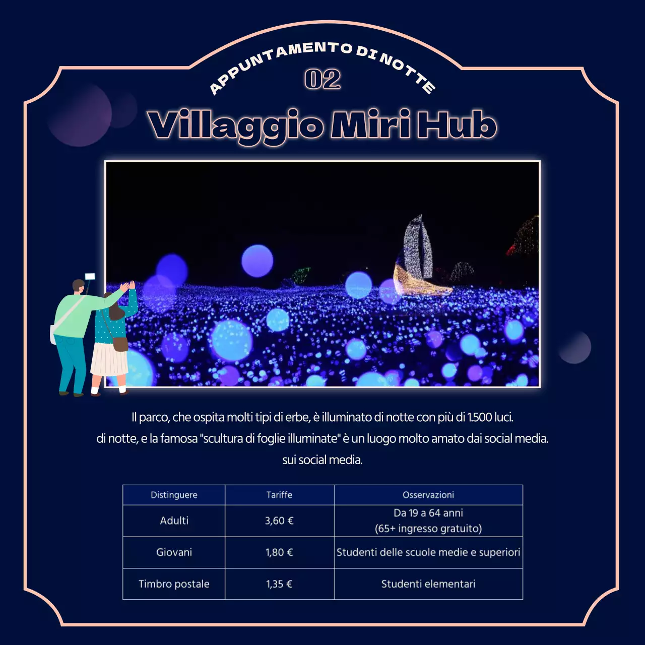 Attrazioni turistiche aperte di notte con il concetto di "glow-in-the-dark" Informazioni di viaggio