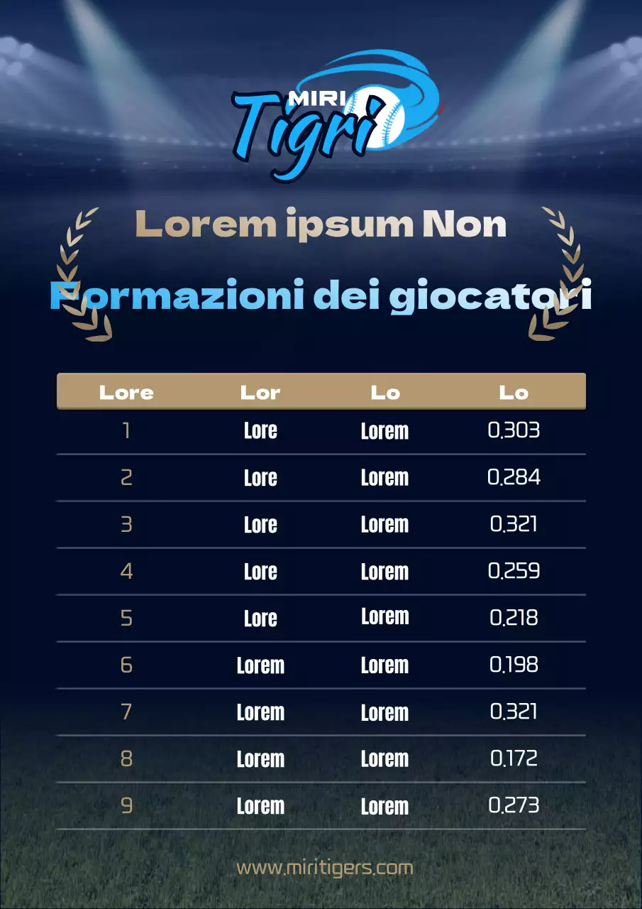 Poster della formazione dei giocatori della stagione del baseball blu navy