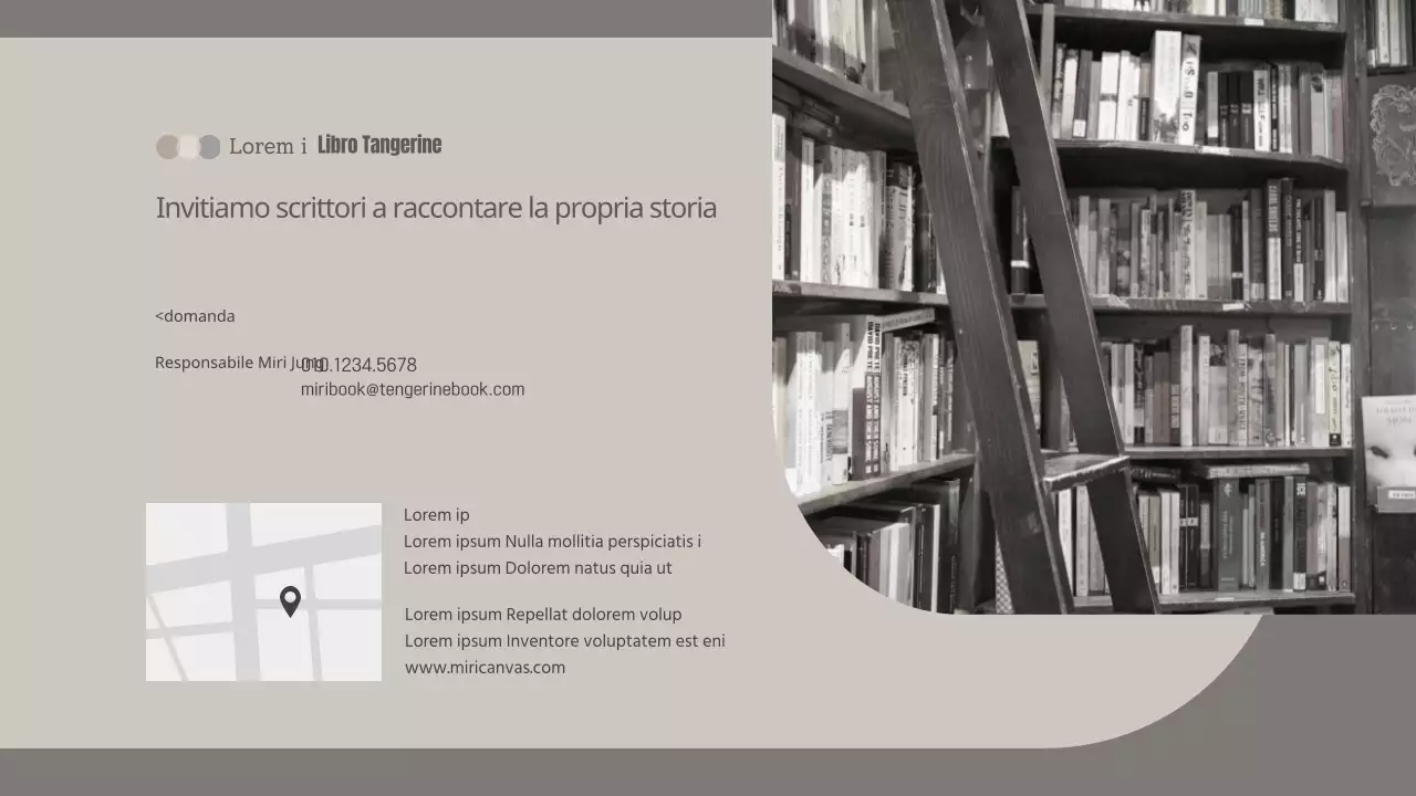 Proposta di una conferenza per gli ospiti in una libreria beige e grigia