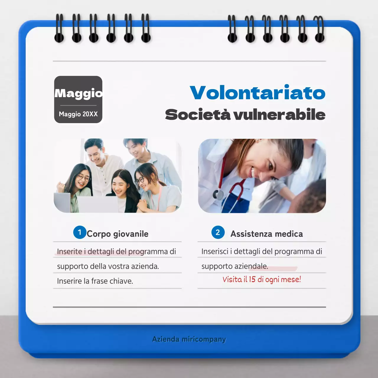 Promuovere la responsabilità sociale d'impresa con il concetto di calendario rosso e blu
