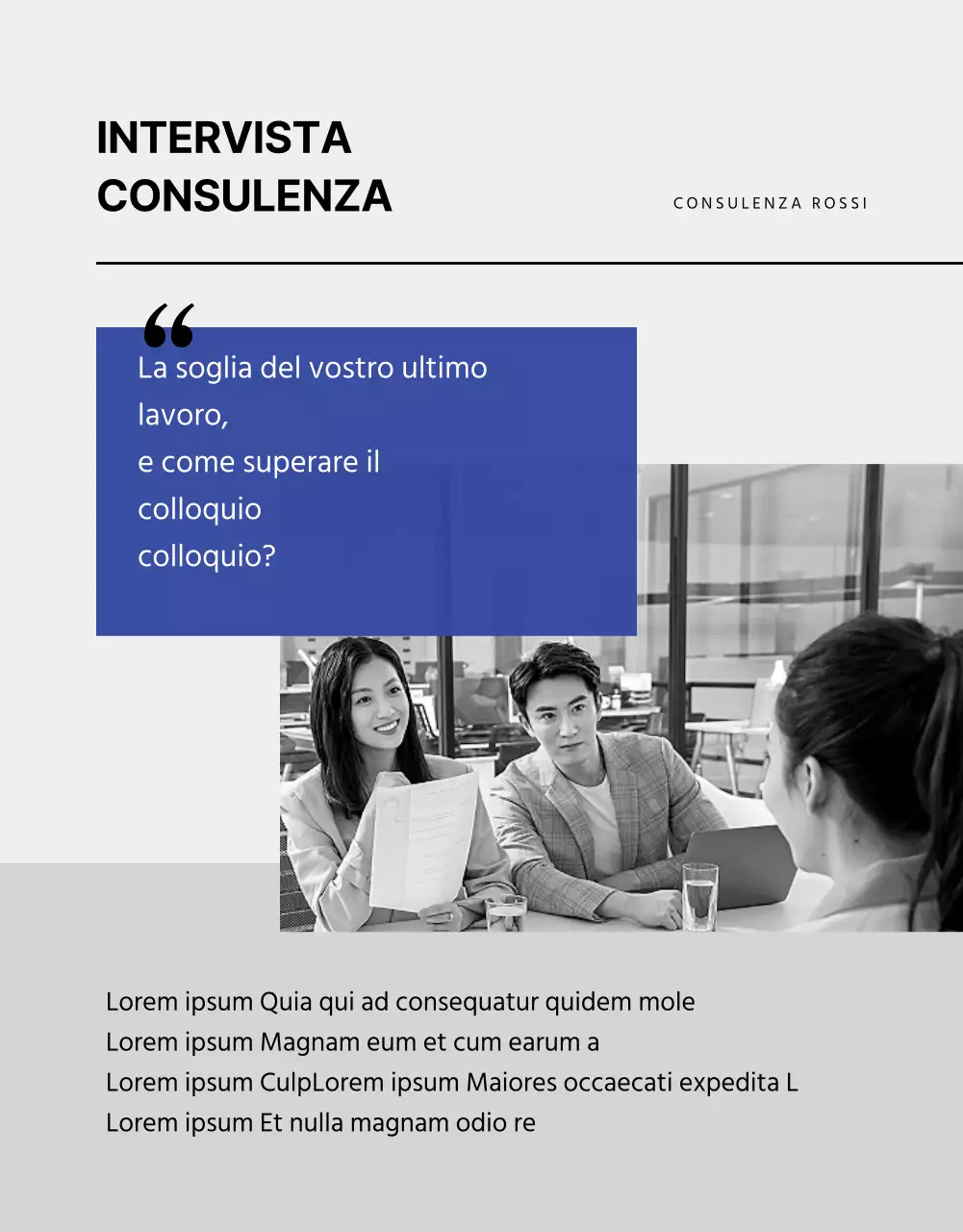Pagina dettagliata di Blue and Monotone Job Interview Consultancy