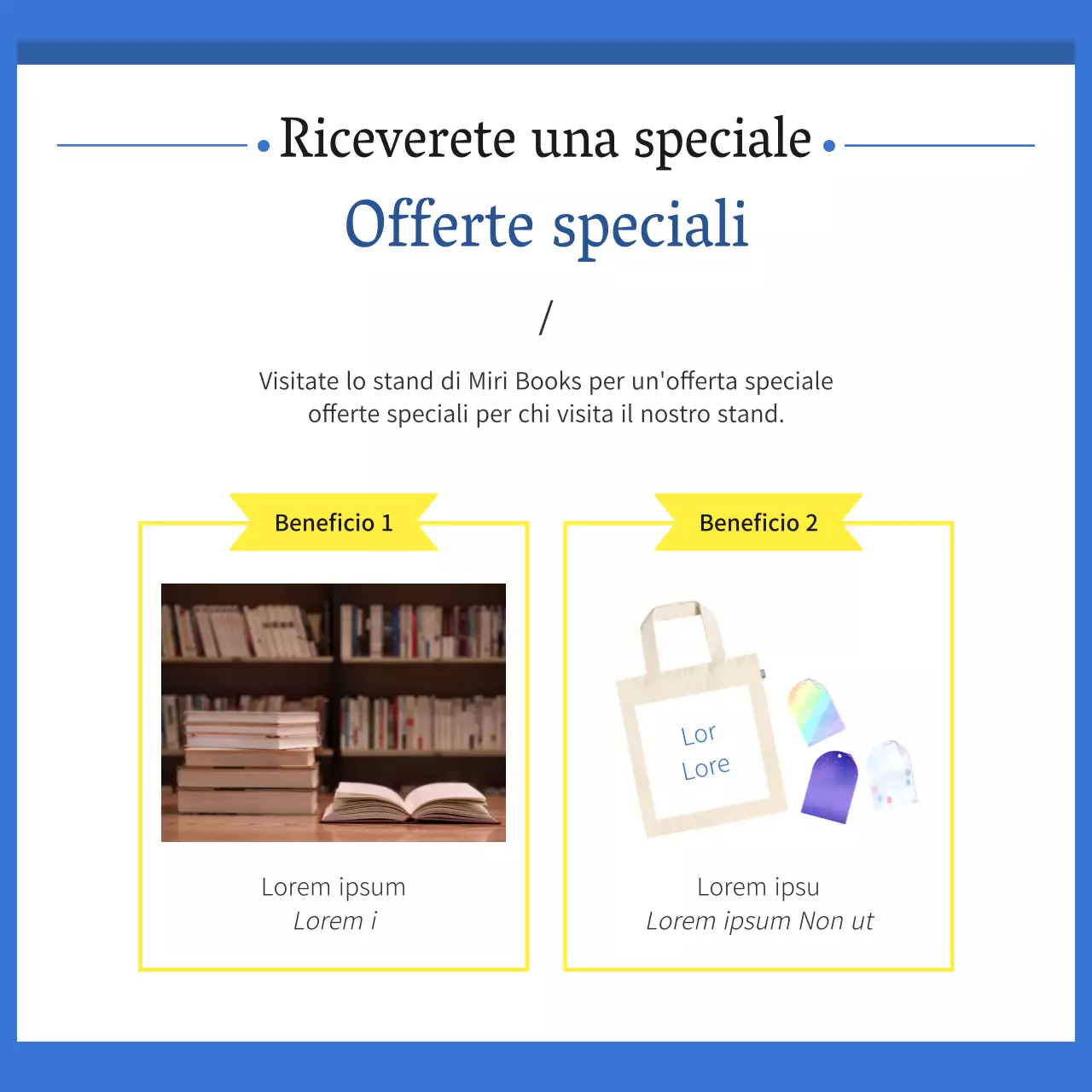 Una guida per una semplice fiera del libro in bianco e blu