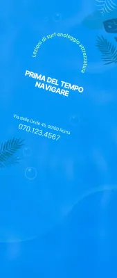 Semplice illustrazione dell'oceano in blu e chartreuse per informazioni e promozione del surf