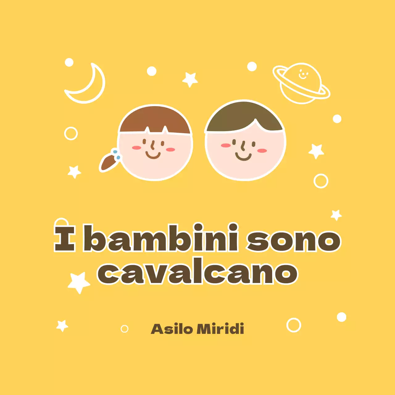 Carino piccolo bambino stile illustrazione in giallo e marrone I bambini sono a cavallo suggerimenti di testo