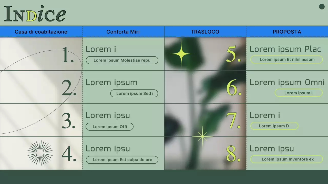 Proposta di casa co-living con foto e linee verdi attenuate