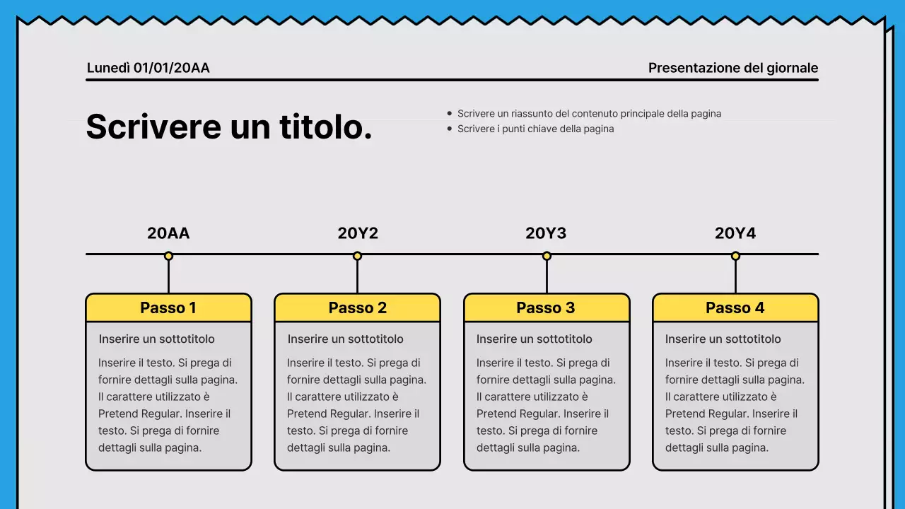 Linee decise e presentazione che attira l'attenzione in un concetto di giornale con accenti di giallo e azzurro