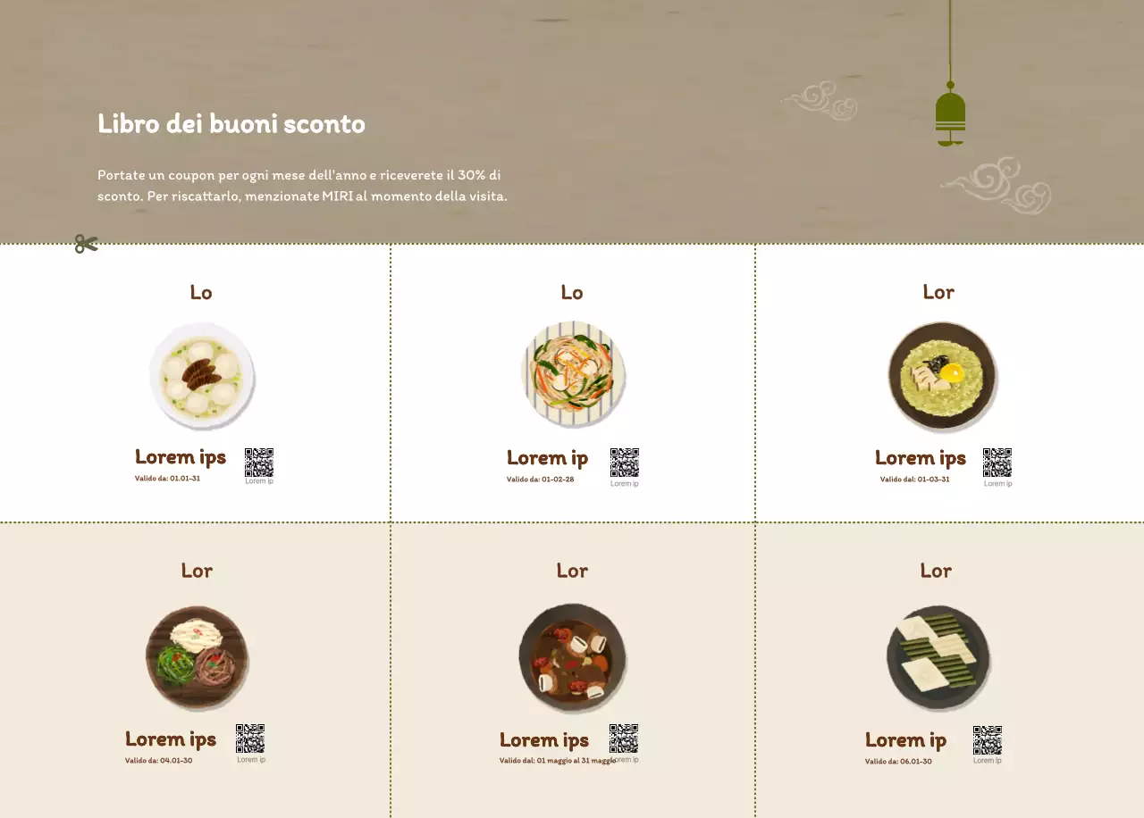 Calendario dei coupon del ristorante coreano tradizionale in beige e marrone