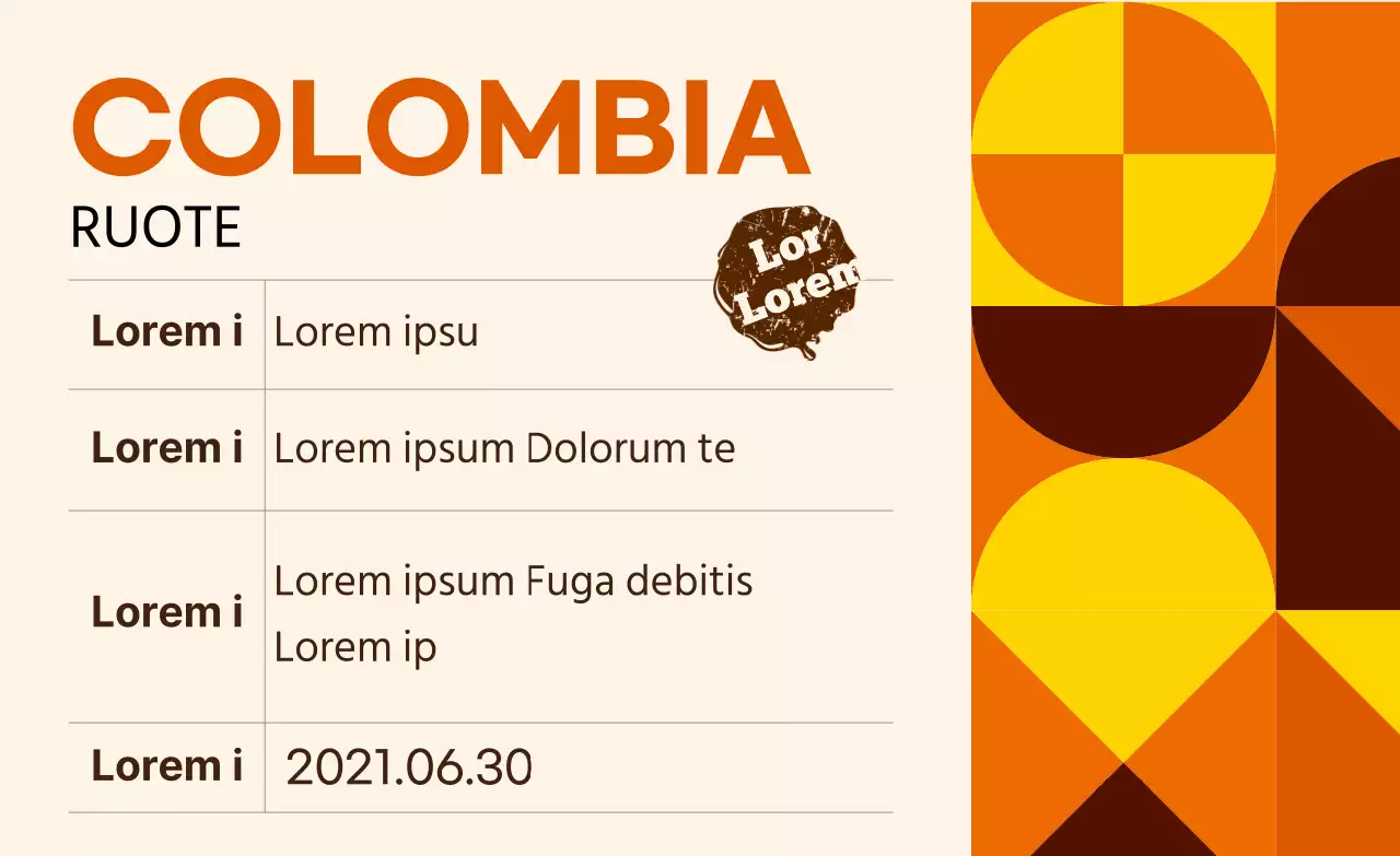 Etichetta di caffè a fagiolo colorato Colombia