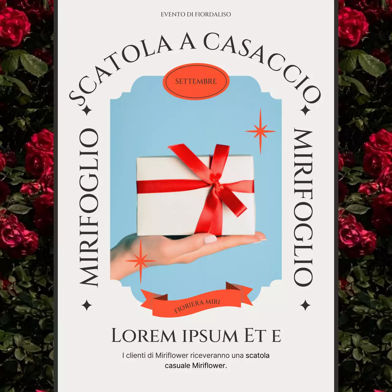 Negozio di fiori rosso e blu Evento scatola casuale