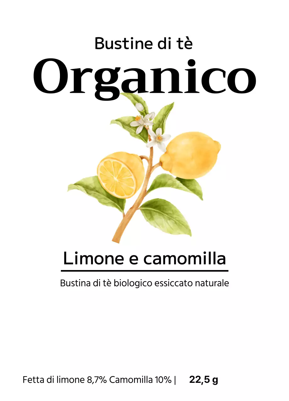 Bustine di tè biologico alla frutta con illustrazioni di frutta ad acquerello
