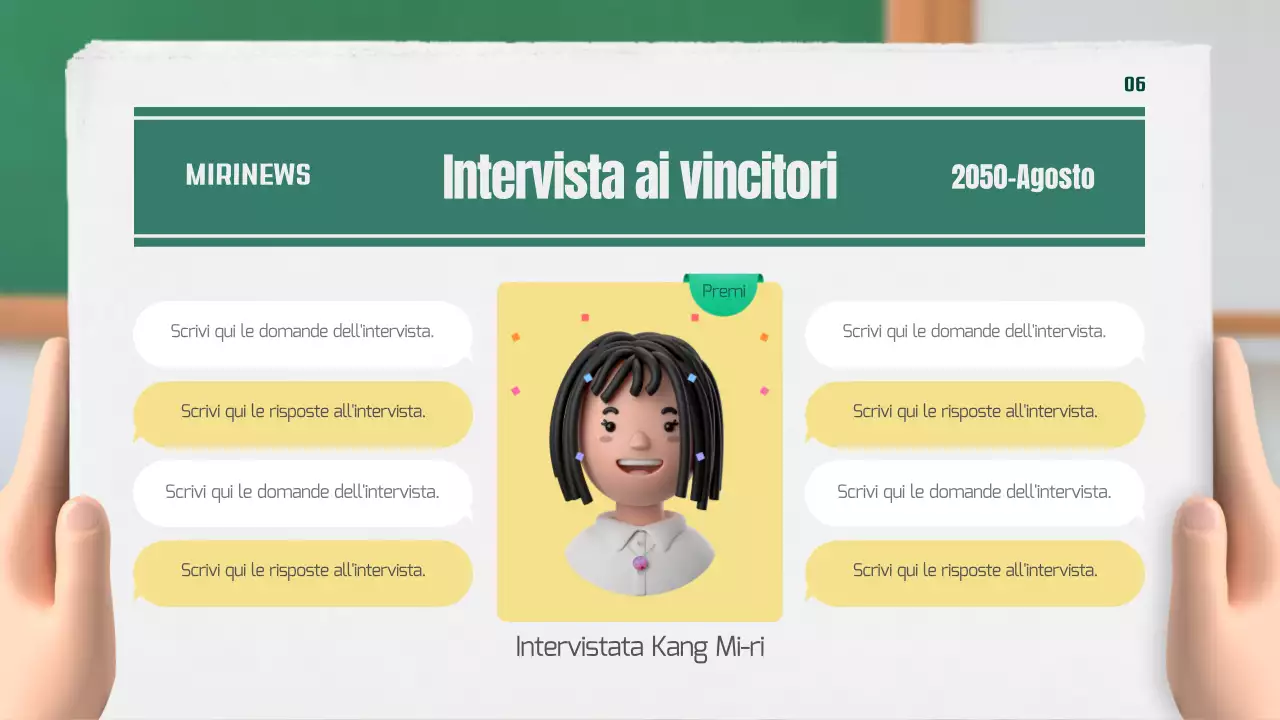 Il nostro giornale di classe in verde e giallo, in 3D stereoscopico