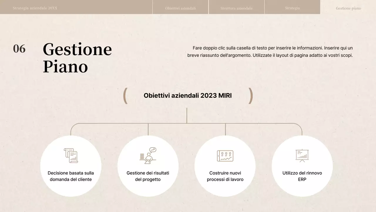 Relazione sulla strategia aziendale con texture di carta beige