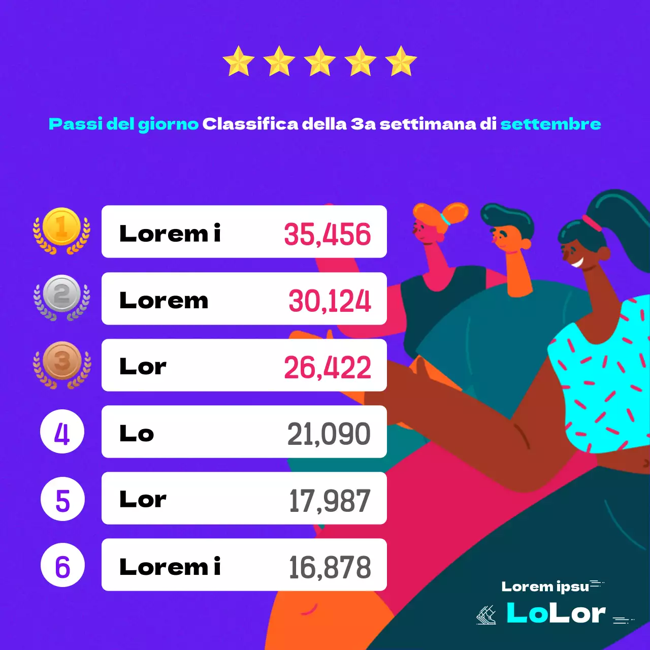 Posto di classifica a gradini con un tocco di viola